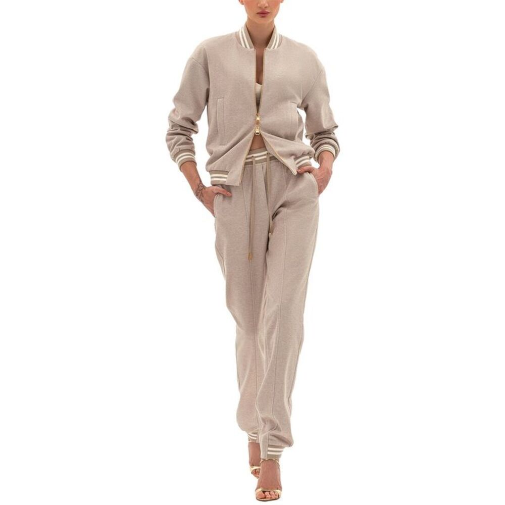 Bgl Womens  2Pc Zip Hoodie & Pant Set, Beige